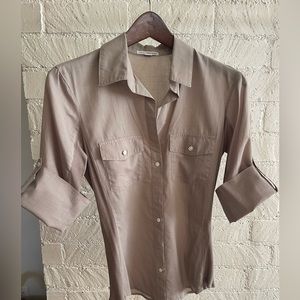 James Perse Three-Quarter Sleeves Button Up Top | Surplus Shirting | tan